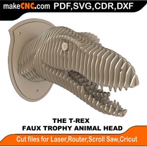 3D puzzle of The Trophy Faux T-Rex Head, precision laser-cut CNC template