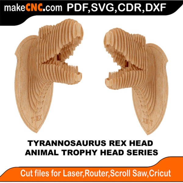 The Tyrannosaurus Rex Head FB : 3D Puzzle, Laser Cut, Scroll Saw, CNC Router, Template, Pattern DXF, CDR, SVG