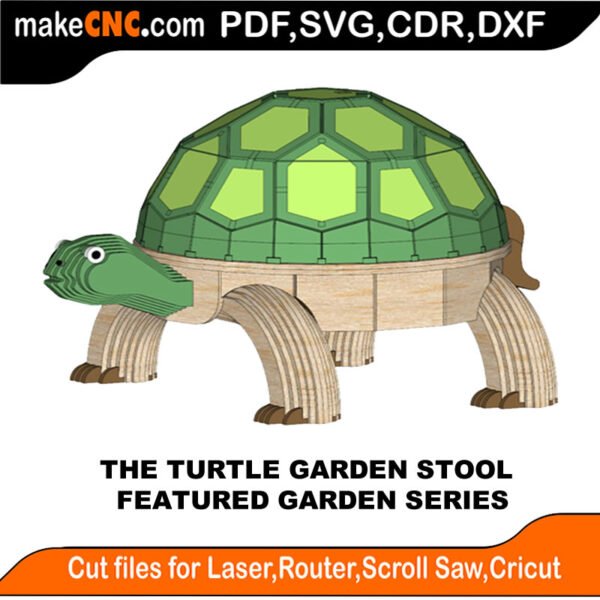 The Turtle Garden Stool : 3D Puzzle, Laser Cut, Scroll Saw, CNC Router, Template, Pattern DXF, CDR, SVG