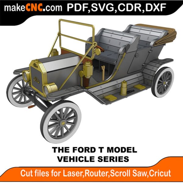 The Ford T Model 1910- Automobile : 3D Puzzle, Laser Cut, Scroll Saw, CNC Router, Template, Pattern DXF, CDR, SVG