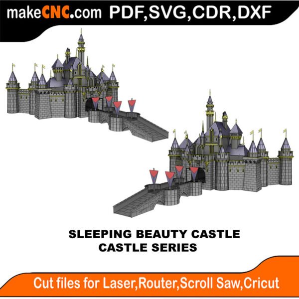The Sleeping Beauty Castle - Disney Inspired Castle Series : 3D Puzzle, Laser Cut, Scroll Saw, CNC Router, Template, Pattern, DXF, CDR, SVG