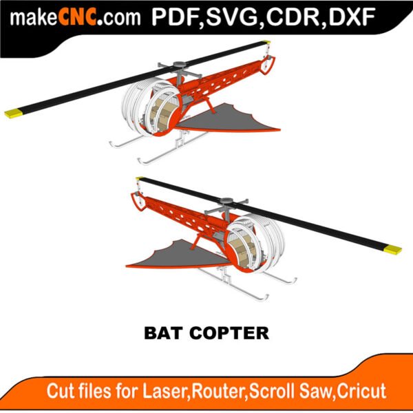 The Bat Copter : 3D Puzzle, Laser Cut, Scroll Saw, CNC Router, Template, Pattern, DXF, CDR, SVG