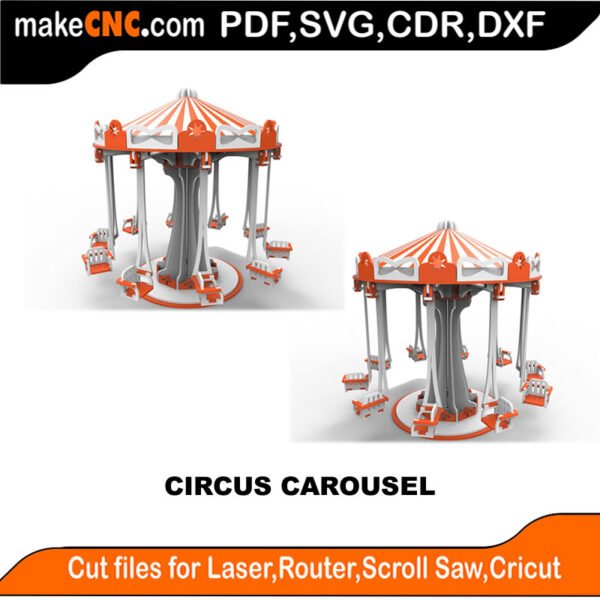 Circus Carousel : 3D Puzzle, Laser Cut, Scroll Saw, CNC Router, Template, Pattern, DXF, CDR, SVG