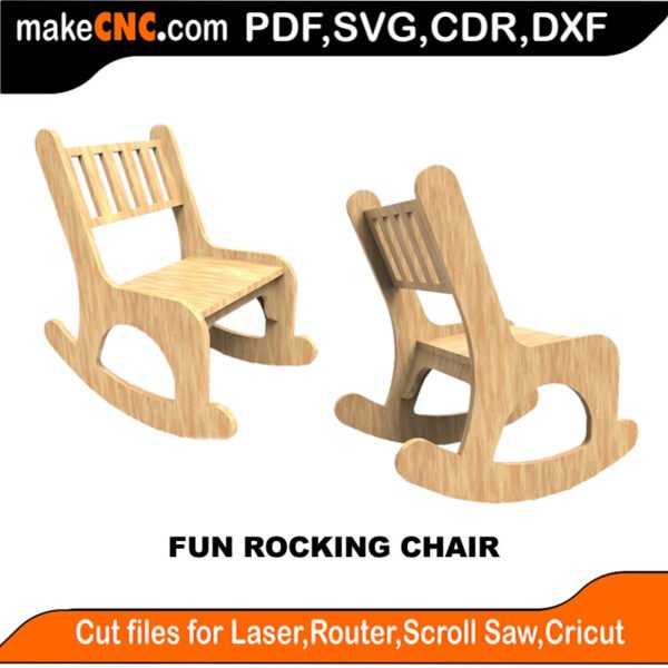 Fun Rocking Chair : 3D Puzzle, Laser Cut, Scroll Saw, CNC Router, Template, Pattern, DXF, CDR, SVG