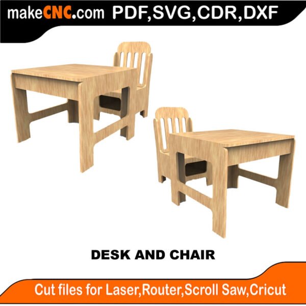 Desk and Chair : 3D Puzzle, Laser Cut, Scroll Saw, CNC Router, Template, Pattern, DXF, CDR, SVG