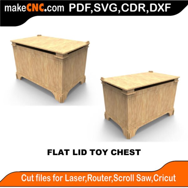 Flat Lid Toy Chest : 3D Puzzle, Laser Cut, Scroll Saw, CNC Router, Template, Pattern, DXF, CDR, SVG