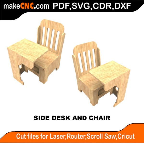 Side Desk and Chair : 3D Puzzle, Laser Cut, Scroll Saw, CNC Router, Template, Pattern, DXF, CDR, SVG