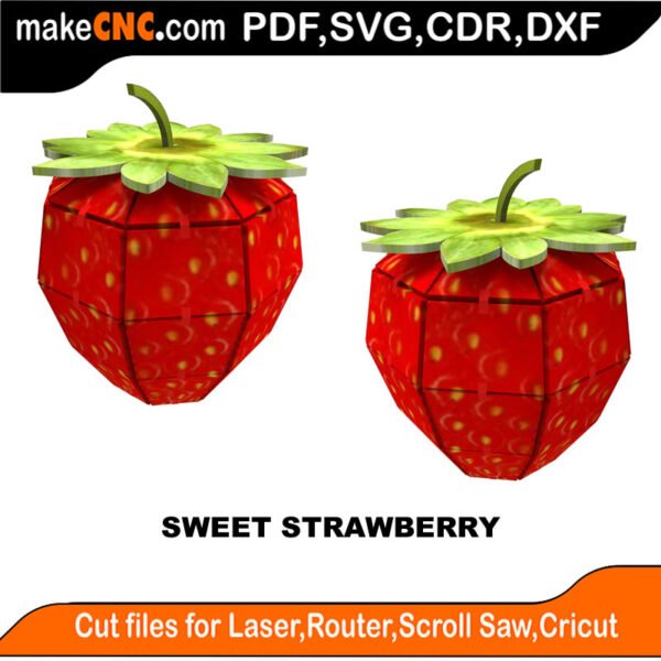 Sweet Strawberry Pattern : 3D Puzzle, Laser Cut, Scroll Saw, CNC Router, Template, Pattern, DXF, CDR, SVG