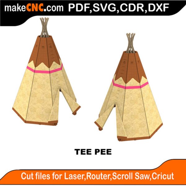 Tee Pee : 3D Puzzle, Laser Cut, Scroll Saw, CNC Router, Template, Pattern, DXF, CDR, SVG