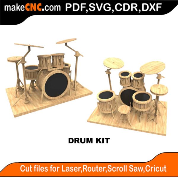 Drum Kit : 3D Puzzle, Laser Cut, Scroll Saw, CNC Router, Template, Pattern, DXF, CDR, SVG