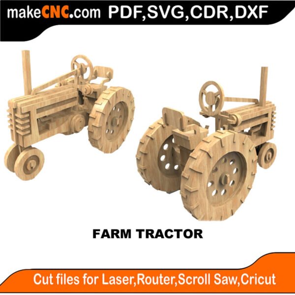 Farm Tractor : 3D Puzzle, Laser Cut, Scroll Saw, CNC Router, Template, Pattern, DXF, CDR, SVG