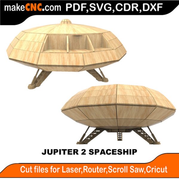 Jupiter 2 Spaceship : 3D Puzzle, Laser Cut, Scroll Saw, CNC Router, Template, Pattern, DXF, CDR, SVG