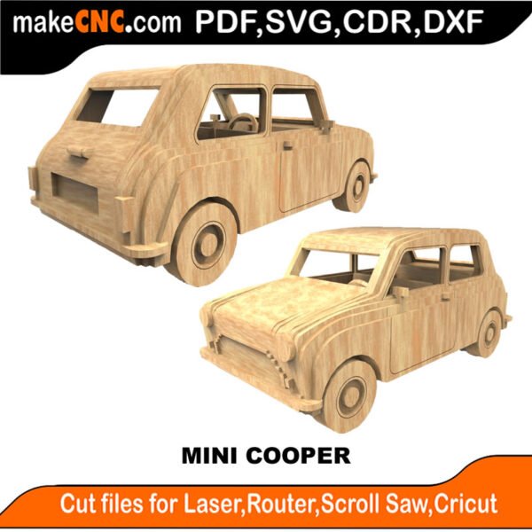 Mini Cooper Car : 3D Puzzle, Laser Cut, Scroll Saw, CNC Router, Template, Pattern, DXF, CDR, SVG