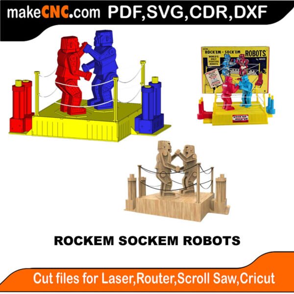 Rockem Sockem Robots : 3D Puzzle, Laser Cut, Scroll Saw, CNC Router, Template, Pattern, DXF, CDR, SVG