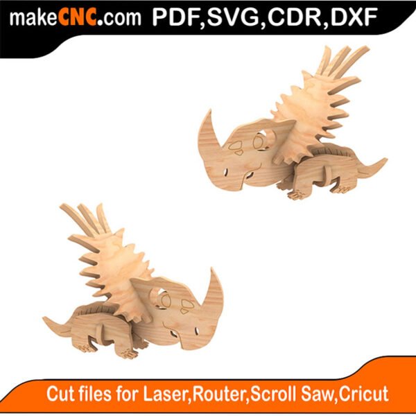 Styracosaurus Archie - Toon Dinosaur : 3D Puzzle, Laser Cut, Scroll Saw, CNC Router, Template, Pattern, DXF, CDR, SVG