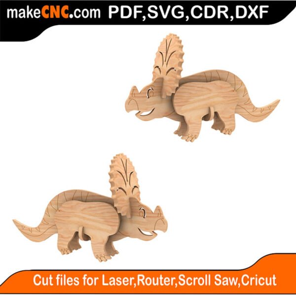 Ceratopsier Willie - Toon Dinosaur : 3D Puzzle, Laser Cut, Scroll Saw, CNC Router, Template, Pattern, DXF, CDR, SVG