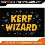 Kerf and Fitment Wizard app interface showing machine and material profiles, kerf test planner table, and slot fit calculation tools for laser cutting projects