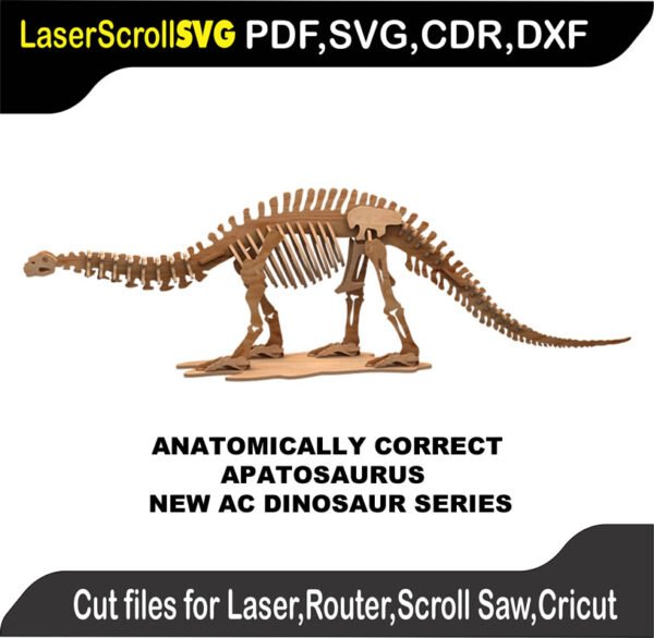 Apatosaurus Dinosaur Anatomically Correct : 3D Puzzle, Laser Cut, Scroll Saw, CNC Router, Template, Pattern DXF, CDR, SVG