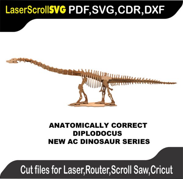 Diplodocus Dinosaur Anatomically Correct : 3D Puzzle, Laser Cut, Scroll Saw, CNC Router, Template, Pattern DXF, CDR, SVG