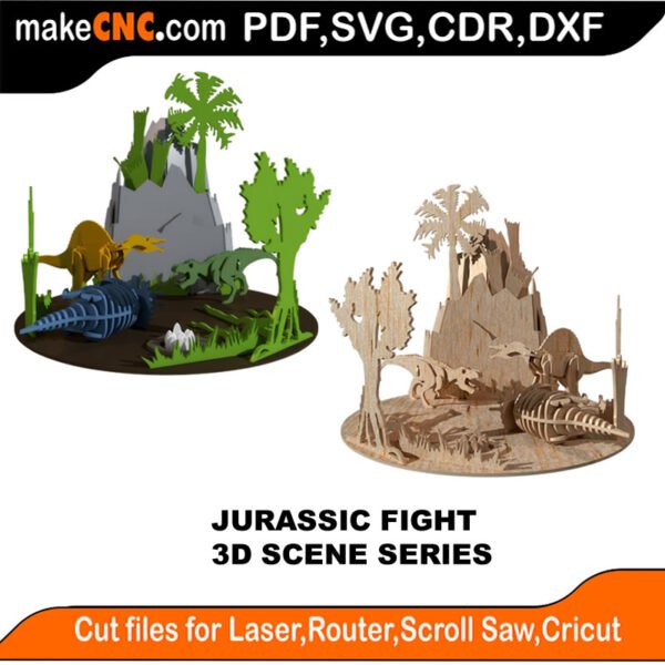3D Scene Jurassic Fight MakeCNC SVG DXF PDF CDR 3D puzzle pattern product image