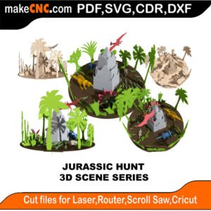3D Scene Jurassic Hunt MakeCNC SVG DXF PDF CDR 3D puzzle pattern product image