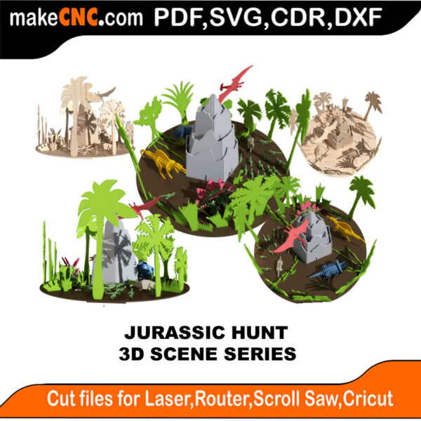 3D Scene Jurassic Hunt MakeCNC SVG DXF PDF CDR 3D puzzle pattern product image