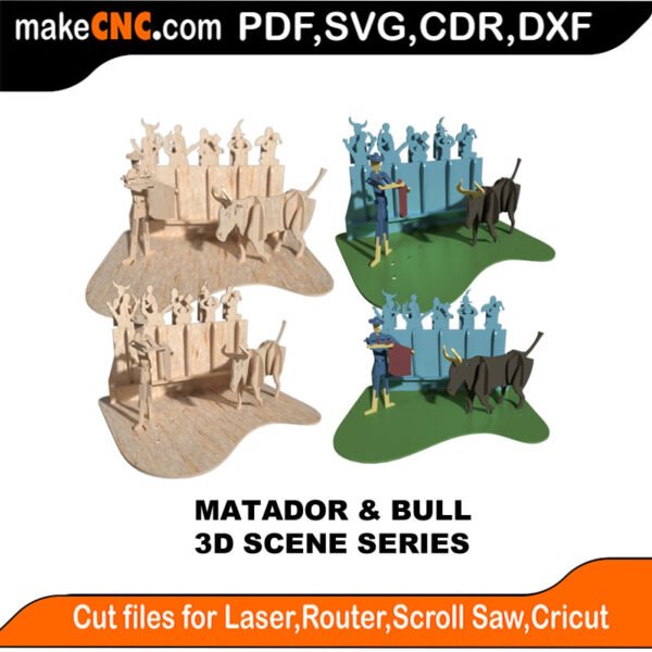 3D Scene Matador Bull MakeCNC SVG DXF PDF CDR 3D puzzle pattern product image