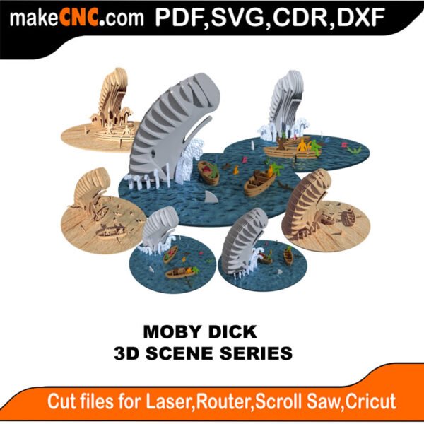 3D Scene Moby Dick MakeCNC SVG DXF PDF CDR 3D puzzle pattern product image
