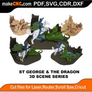 3D Scene St George Dragon MakeCNC SVG DXF PDF CDR 3D puzzle pattern product image