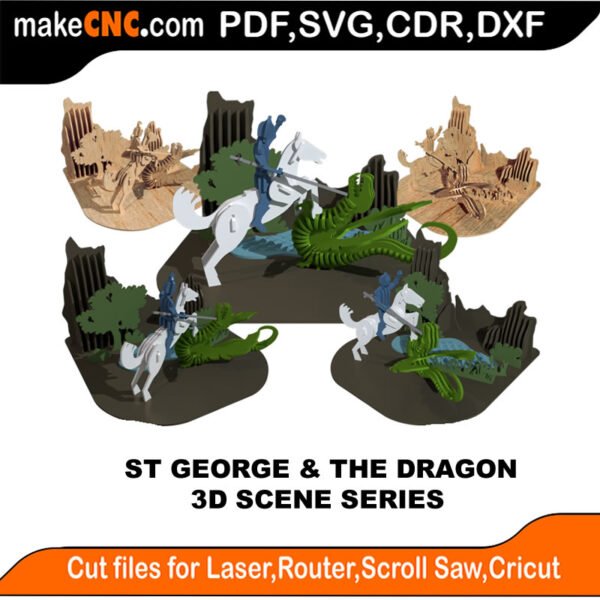 3D Scene St George Dragon MakeCNC SVG DXF PDF CDR 3D puzzle pattern product image