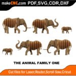 Animals Elephant Family One MakeCNC SVG DXF PDF CDR 3D puzzle pattern product image
