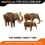 Animals Elephant Family Two MakeCNC SVG DXF PDF CDR 3D puzzle pattern product image