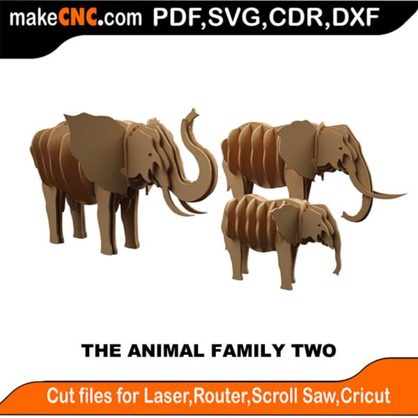 Animals Elephant Family Two MakeCNC SVG DXF PDF CDR 3D puzzle pattern product image