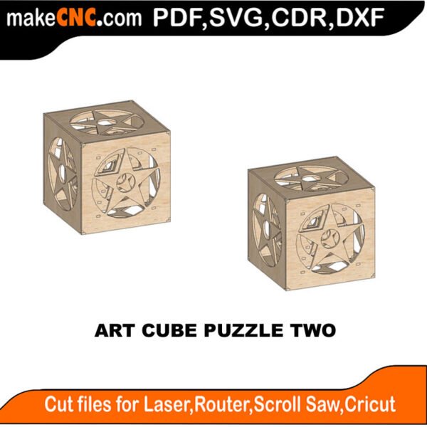Art Cube Puzzle Two MZST MakeCNC SVG DXF PDF CDR 3D puzzle pattern product image
