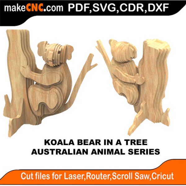 Australian Animals Koala Bear Tree MakeCNC SVG DXF PDF CDR 3D puzzle pattern product image