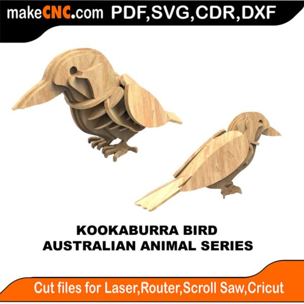 Australian Animals Kookaburra Bird MakeCNC SVG DXF PDF CDR 3D puzzle pattern product image