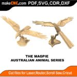 Australian Animals Magpie Bird MakeCNC SVG DXF PDF CDR 3D puzzle pattern product image