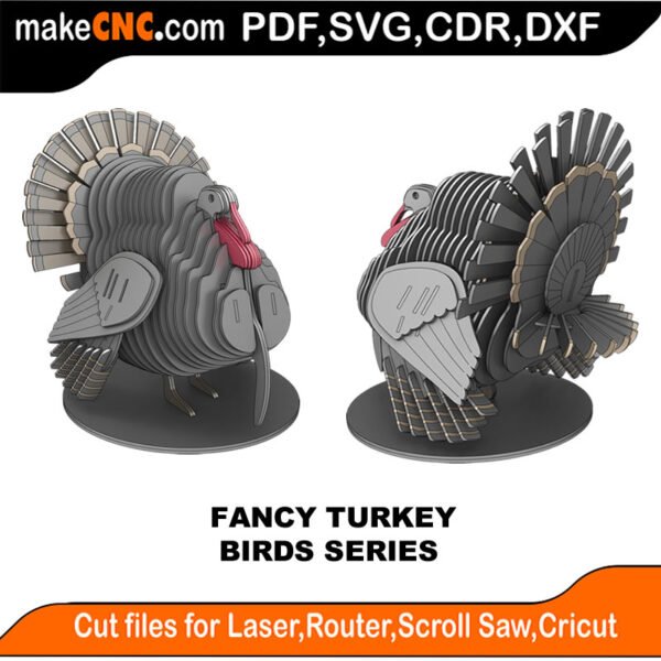 Birds Fancy Turkey MakeCNC SVG DXF PDF CDR 3D puzzle pattern product image
