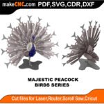 Birds Majestic Peacock MakeCNC SVG DXF PDF CDR 3D puzzle pattern product image