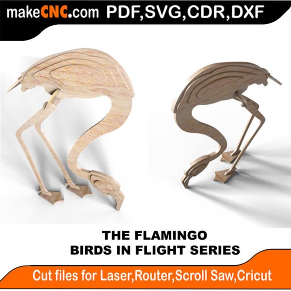 Birds in Flight Flamingo MakeCNC SVG DXF PDF CDR 3D puzzle pattern product image