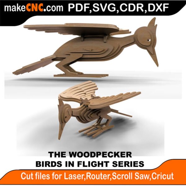 Birds in Flight Woodpecker MakeCNC SVG DXF PDF CDR 3D puzzle pattern product image