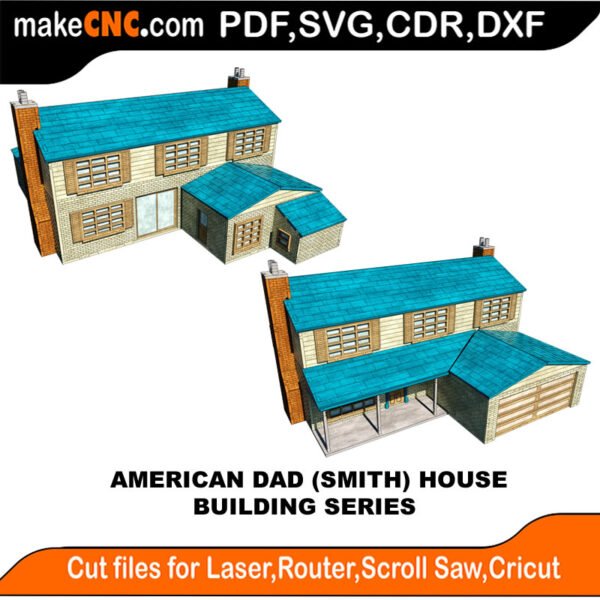 Building American Dad Smith House MakeCNC SVG DXF PDF CDR 3D puzzle pattern product image