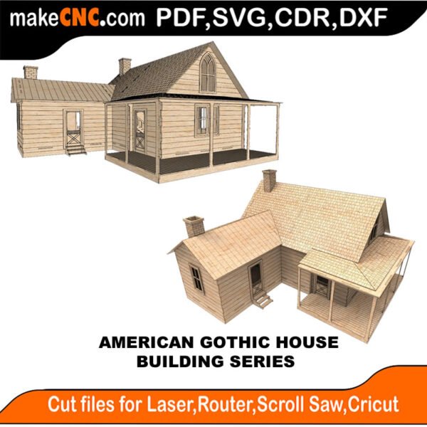 Building American Gothic House MakeCNC SVG DXF PDF CDR 3D puzzle pattern product image
