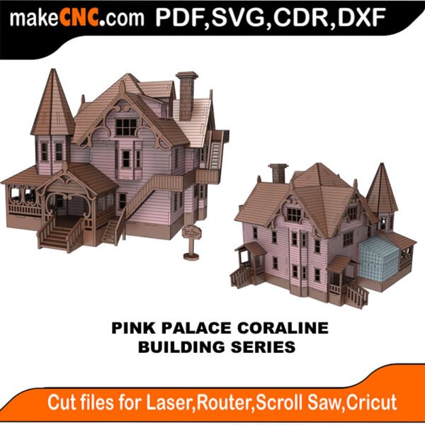 Building Pink Palace Coraline House MakeCNC SVG DXF PDF CDR 3D puzzle pattern product image