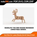 Christmas Rudolph Reindeer SM MakeCNC SVG DXF PDF CDR 3D puzzle pattern product image