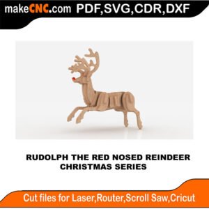 Christmas Rudolph Reindeer SM MakeCNC SVG DXF PDF CDR 3D puzzle pattern product image