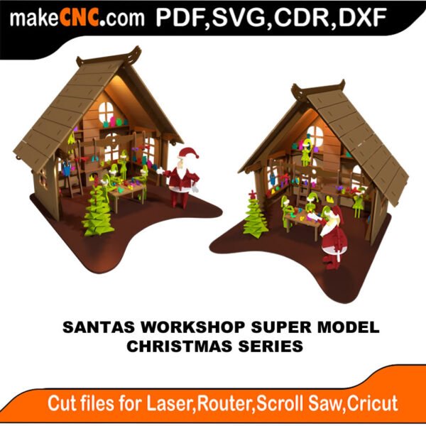 Christmas Santas Workshop SM MakeCNC SVG DXF PDF CDR 3D puzzle pattern product image