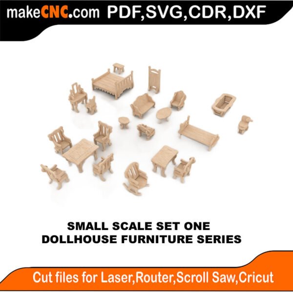 DH Furniture Small Scale Set One MakeCNC SVG DXF PDF CDR 3D puzzle pattern product image