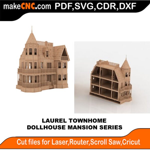 DH Mansion Laurel Townhome LG Scale: SVG, DXF, PDF, CDR, 3D Puzzle Pattern