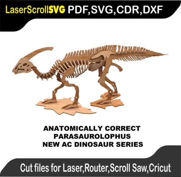 Dinosaur AC Parasaurolophus MakeCNC SVG DXF PDF CDR 3D puzzle pattern product image